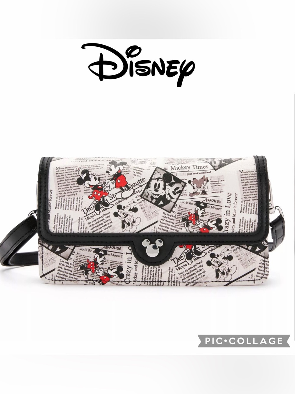 Disney Mickey Minnie Mouse newspaper print crossbody bag NWT $60